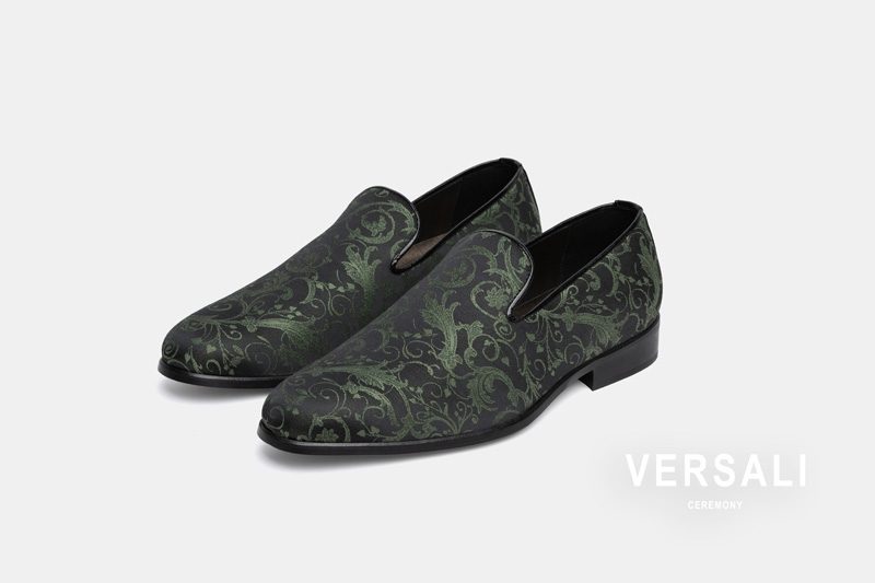 Slipper in broccato verde da cerimonia Andrea Versali